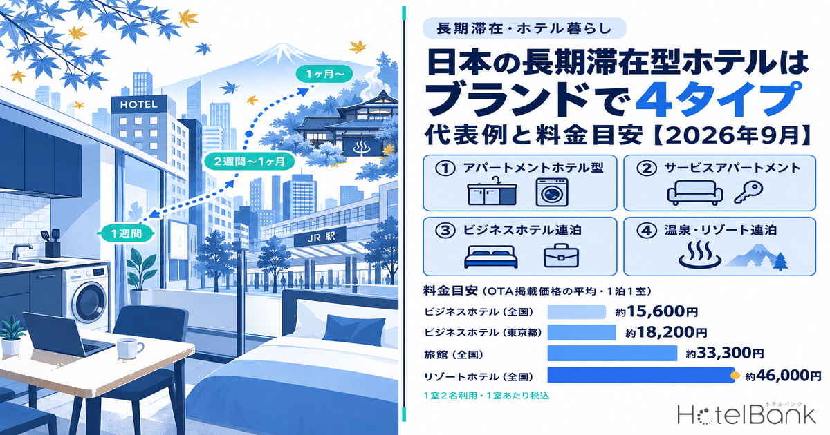 日本の長期滞在型ホテルはブランドで4タイプ｜代表例と料金目安【2026年9月】