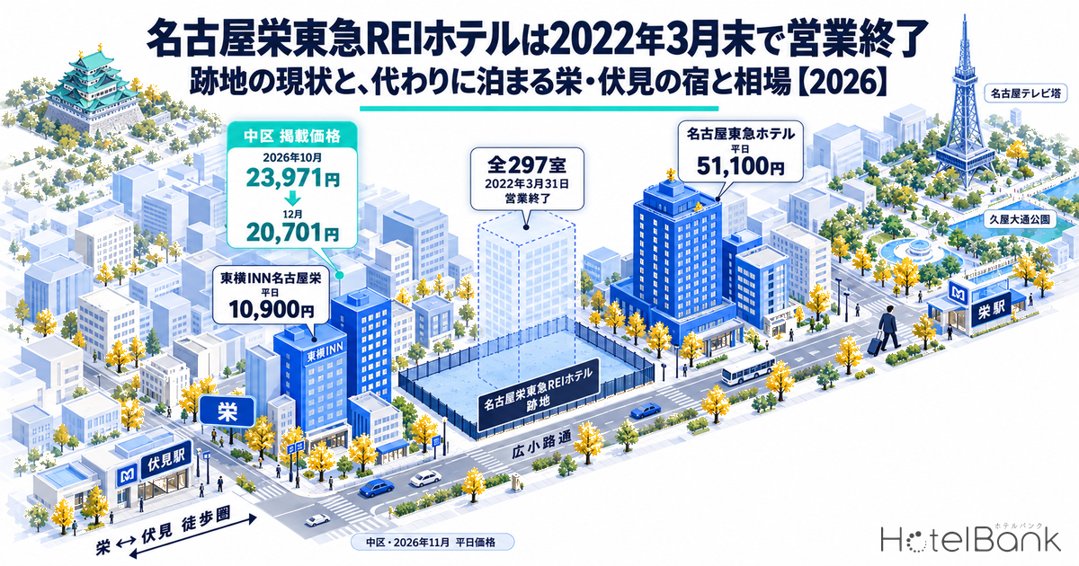 名古屋栄東急REIホテルは2022年3月末で営業終了｜跡地の現状と、代わりに泊まる栄・伏見の宿と相場【2026】
