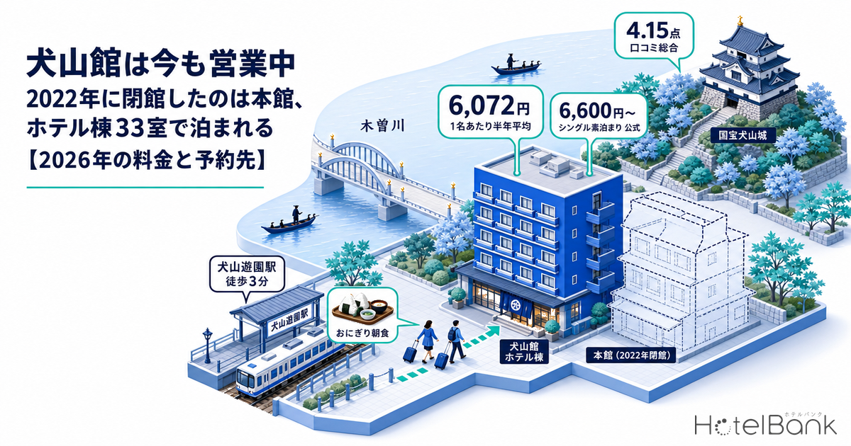 犬山館は今も営業中｜2022年に閉館したのは本館、ホテル棟33室で泊まれる【2026年の料金と予約先】