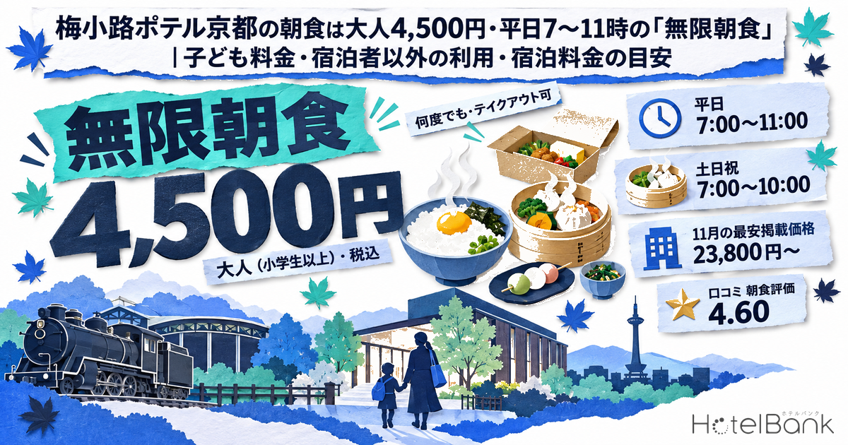 梅小路ポテル京都の朝食は大人4,500円・平日7〜11時の「無限朝食」｜子ども料金・宿泊者以外の利用・宿泊料金の目安